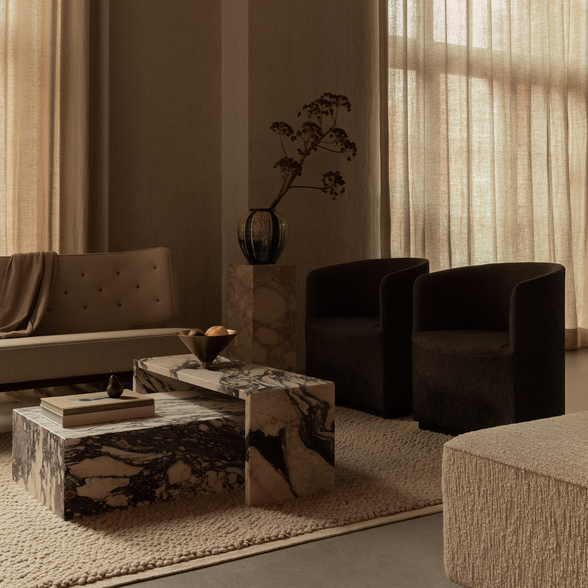 Audo_Plinth_Low_Bridge_Radiohus_Sofa_Tearoom_Club_Chair_Gravel_Rug_Taper_bowl_Sentiment_Paper_Weight